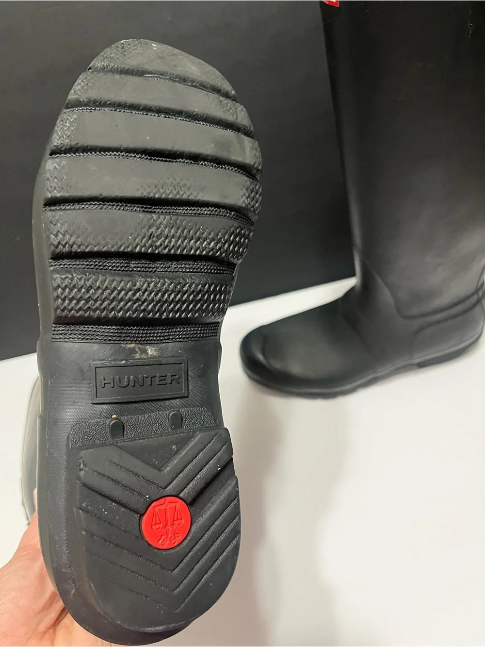 Hunter Black Tall Gloss Rain Boots with Red Logo